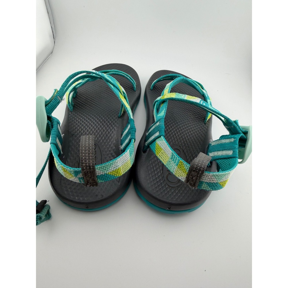 Chaco Z1 Ecotread Sandals Kids Size 3 Teal Green Geometric Strappy Sport Shoes - Picture 3 of 7
